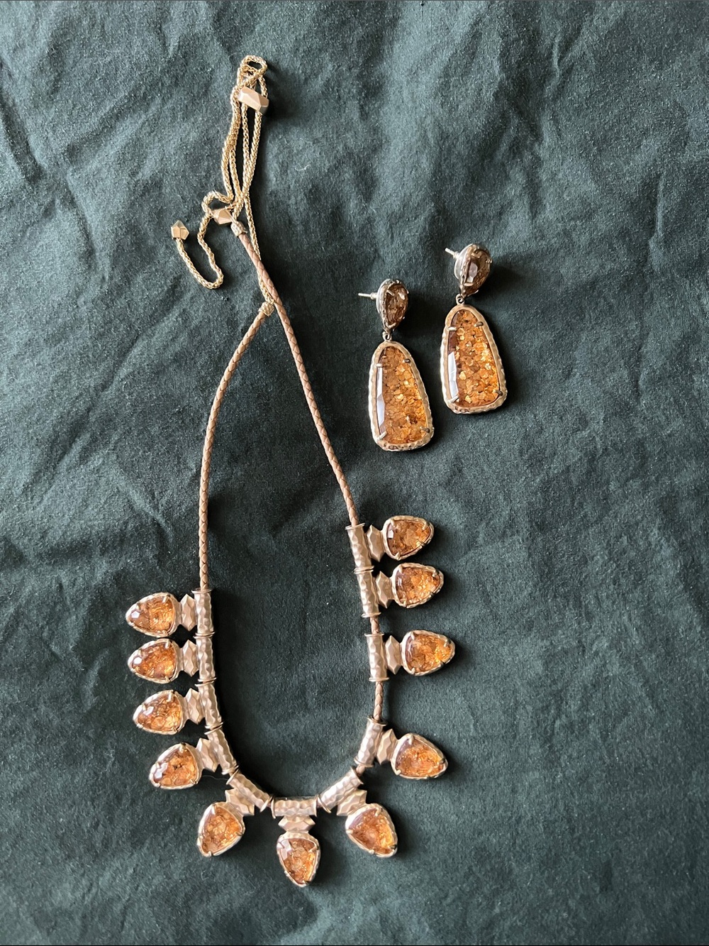 Kendra Scott Gold-Tone Amber Druzy Teardrop Necklace and Earrings